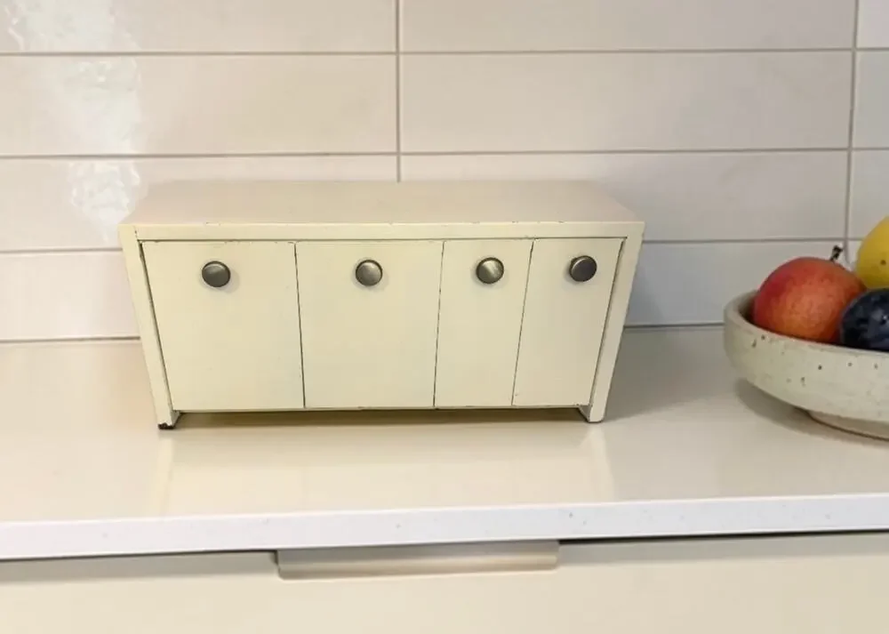 Vintage EMCO Binister Metal 4 Bin Canister, White, Counter or Wall Mount, 1950s